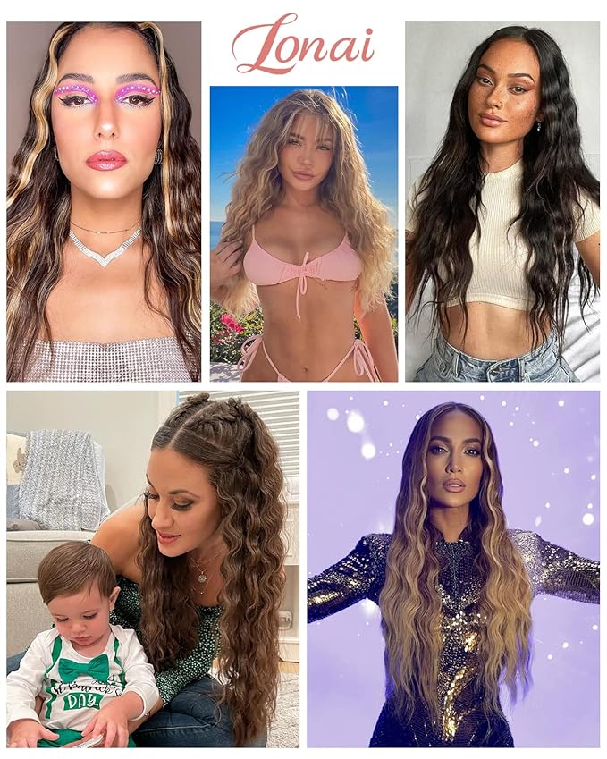 LONAI Clip In Hair Extensions, 6PCS Curly 24" Long Synthetic Clip On Hairpiece For Women