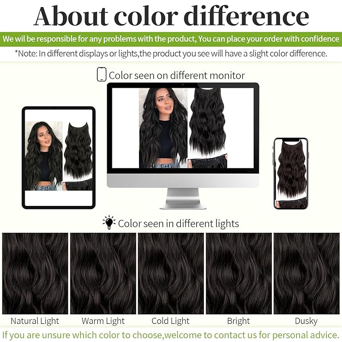 KooKaStyle Invisible Wire Hair Extensions with Transparent Wire Adjustable Size 4 Secure Clips Long Wavy Secret Synthetic Hairpiece 20 Inch 120g Rich Dark Brown with Warm Tones for Women