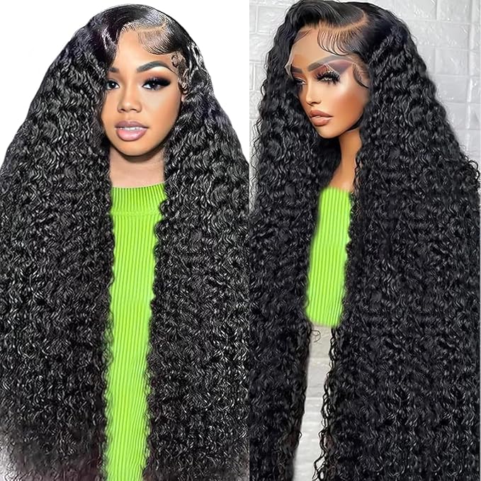 26 Inch Deep Wave Lace Front Wigs Human Hair 200 Density 13x6 HD Transparent Lace Front Wigs Human Hair Pre Plcked Curly Wig for Women Deep Wave Frontal Wigs Human Hair with Baby Hair
