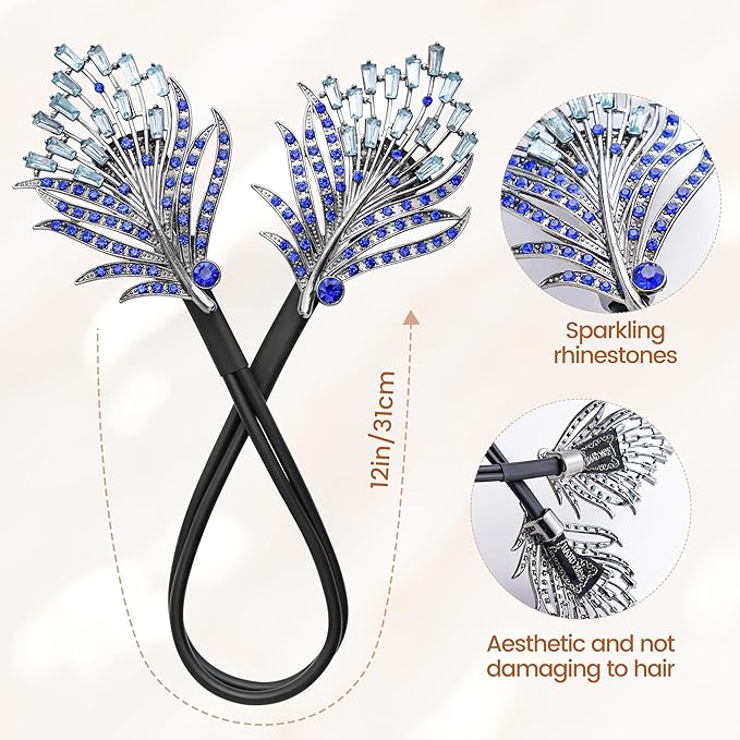 2 Pcs Bun Maker Crystal Hair Bun Maker French Twist Hair Disk for Women Feather Lazy Hair Curler Hair Accessories for Women Girls