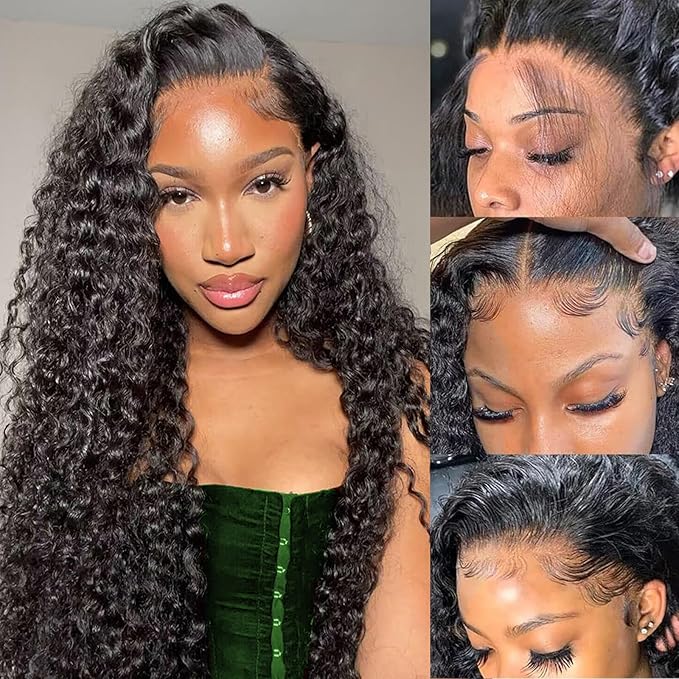 13x6 Deep Wave Lace Front Wigs Human Hair Pre Plucked 200% Density 12A Virgin Wet and Wavy Lace Frontal Human Hair Wig for black Women Deep Curly HD Transparent Lace Front Wigs (Natural Color, 18Inch)
