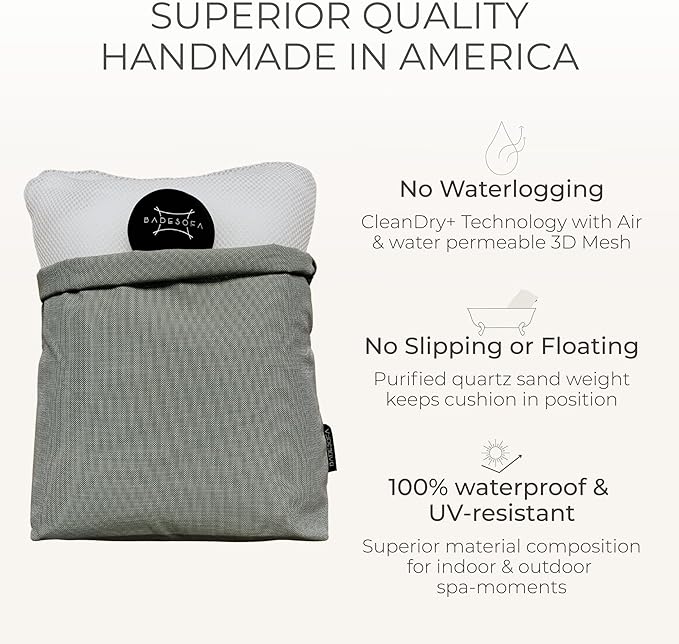 BADESOFA® Luxury Bathtub Pillow L - Large Bath Pillow for Therapeutic Neck and Back Support Quick-Drying - Washable Full Body Bath Tub Cushion - Luxury Spa Cushion in Beige