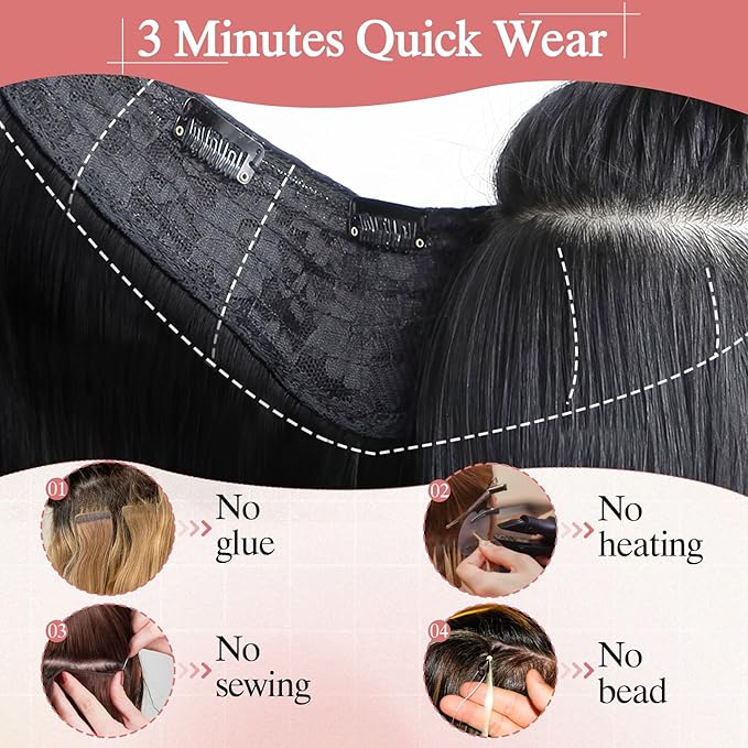One Pieces Clip in Hair Extensions Human Hair Upgraded V-Shaped 5 Clips in Hair Extensions Human Hair Long One Piece Hairpiece for Women,16 Inch,#12P613 Golden Brown mixed Bleach Blonde,65g