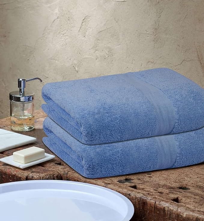 100% Cotton Luxury Bath Sheets - Pack of 2 (35" x 70") | Super Soft, Quick-Dry & Highly Absorbent Towels for Bathroom, Home, Spa & Gym (Sky Blue)