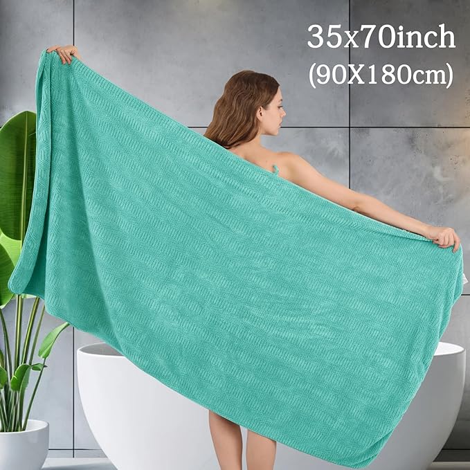 8 Piece Bath Towel Set-2 Oversized Bath Sheets(35"x70"),2 Hand Towels,4 Washcloths-Extra Large Microfiber Towel Sets,Less Lint Highly Absorbent & Quick Dry Bath Towels for Bathroom Gym Pool,Teal Blue