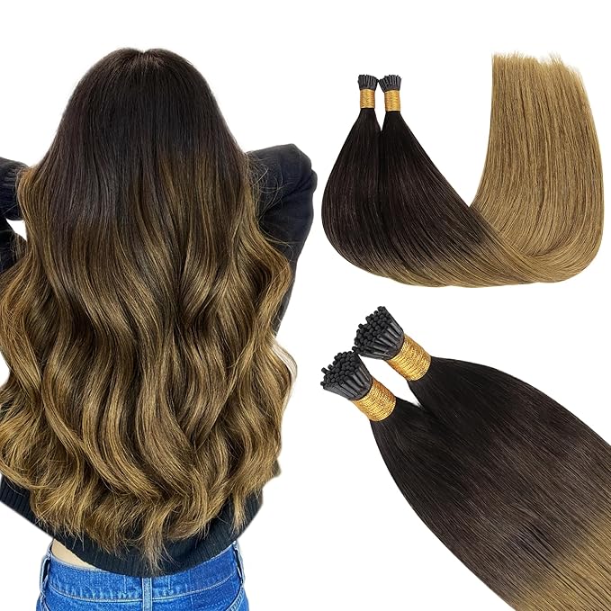 GOO GOO I Tip Hair Extensions Real Human Hair, 22inch 100g 100S, Cold Fusion I Tip Hair Extensions, Invisible Remy Hair Extensions, 1D/2C/4E Chocolate Dip Color Melt