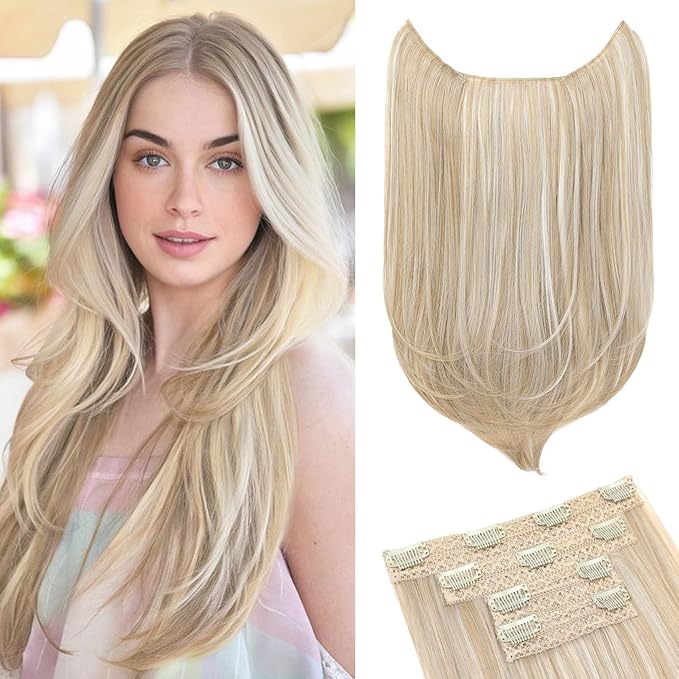 Hair Extensions, 4PCS 18" Clip in Hair Extensions Layered Cut Natural Lightweight Hairpieces with Thinner Softer Invisible Weft for Women - Ash Blonde with Highlights