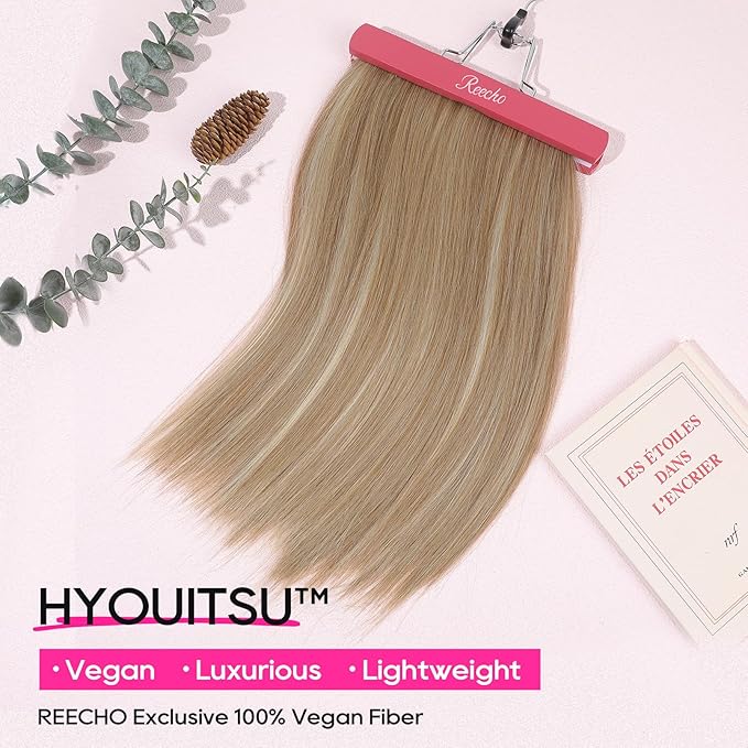 REECHO 16" Invisible Wire Hair Extensions with Thinner Softer Lace Weft Adjustable Size Removable Secure Clips in Short Straight Secret Hairpiece for Women - Honey Blonde with Highlights