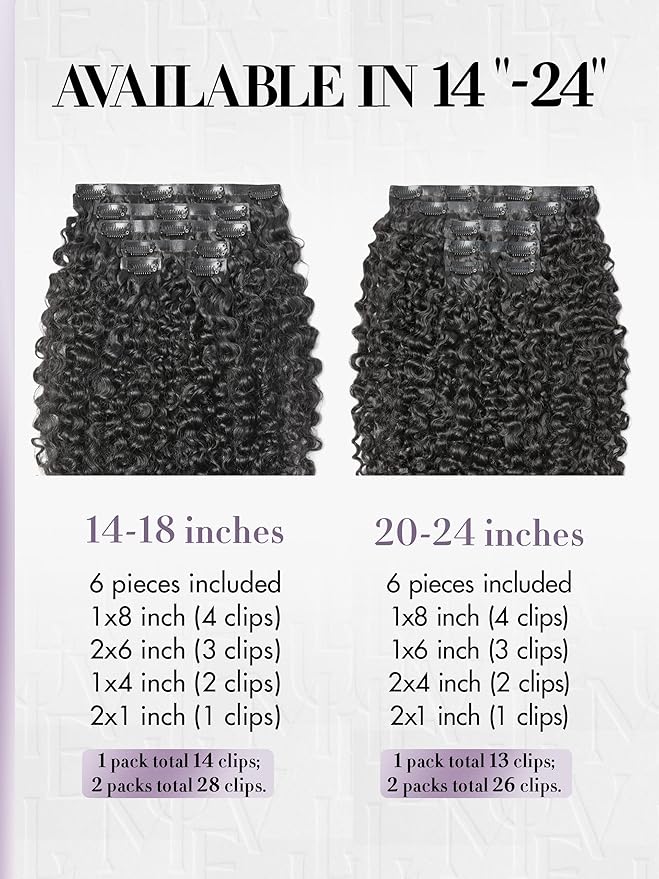 LUVME Invisible Clip in Hair Extensions Messy Curly Real Human Hair, Remy Hair Clip ins for Women, Natural Human Hair, 20 inch 110g 6pcs, Natural Black