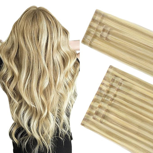 GOO GOO Invisi Edge Clip in Hair Extensions Set, 18inch 140g, 4pcs Injected Seamless PU Clip ins and 3pcs Classical PU Clip ins, Virgin Real Human Hair, #P18D/22F
