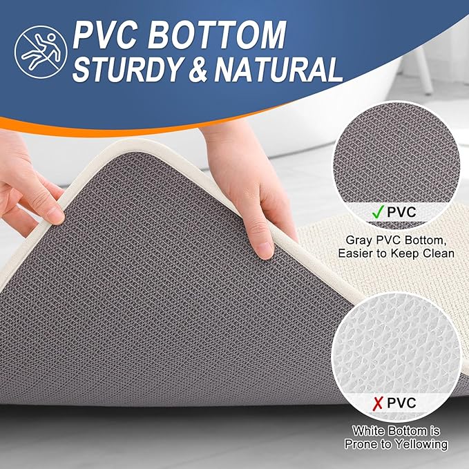 OLANLY Thick Memory Foam Bath Mat Rug 47x20, Extra Soft Absorbent Bathroom Rug, Quick Dry Bath Mats, Non-Slip, Machine Washable Carpet for Bathroom, Tub and Shower, Home Decor Accessories, Ivory