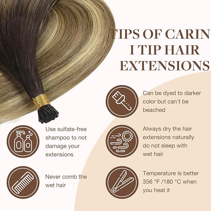GOO GOO I Tip Hair Extensions, Real Human Hair, 22inch 50g, Cold Fusion I Tip, Balayage Brown to Dirty Blonde