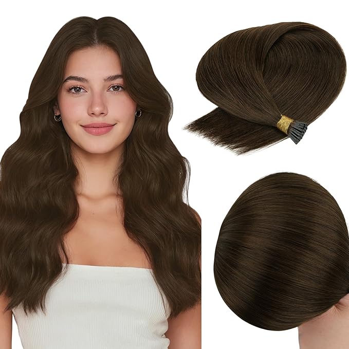 GOO GOO I Tip Hair Extensions Real Human Hair, 24inch 50g, Cold Fusion I Tip Hair Extensions, 4A Chocolate Brown