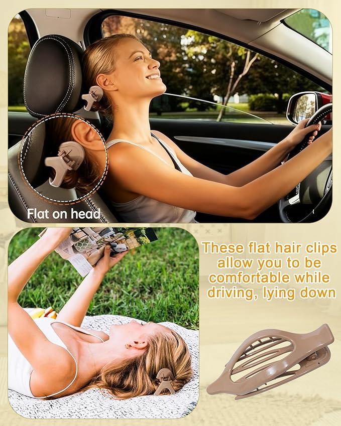 6 PCS French Flat Hair Clips for Women 2 Styles Large Matte Flat Claw Clips Strong Hold No-Slip French Hair Barrettes for Thick Thin Hair(Leopard 2 + Brown 2)