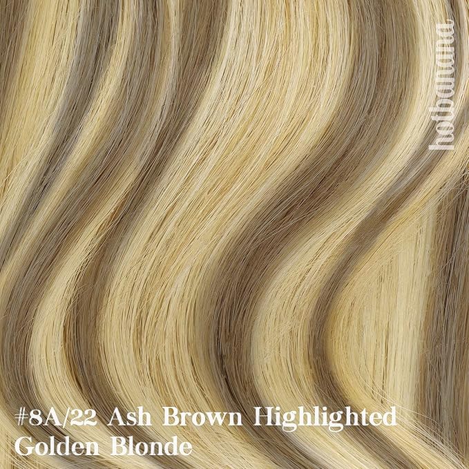 HOTBANANA Human Hair Clip in Hair Extensions, Ash Brown Highlighted Golden Blonde Hair Extensions 120g Clip in Hair Extensions Real Human Hair Straight Remy Hair Clip Ins 18 Inch 7pcs