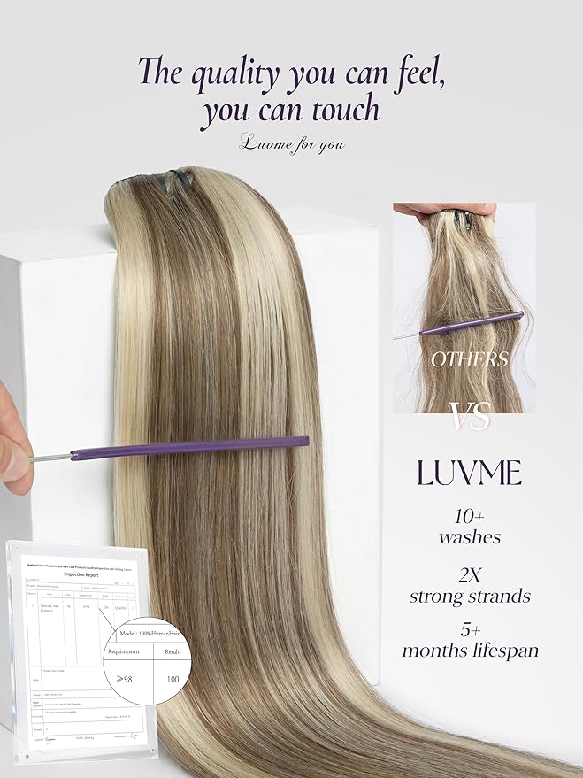 LUVME Handmade Weft Clip in Hair Extensions Human Hair 20 Inch 150g 9pcs Warm Ash Balayage Straight Double Weft Seamless Clip-ins for Natural Volume