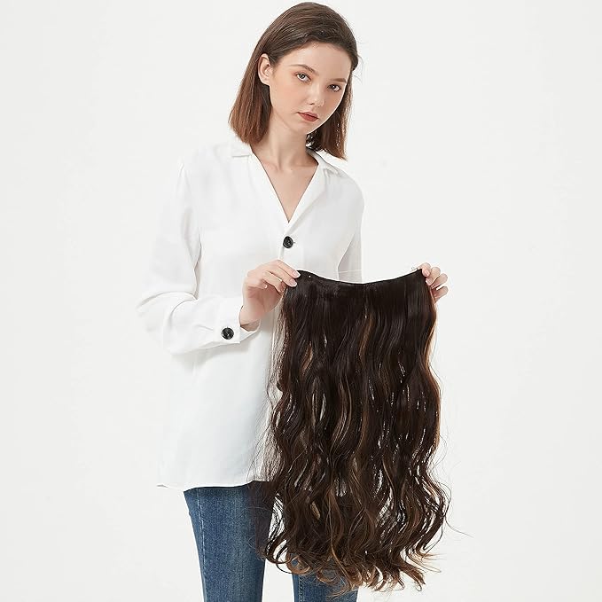 Invisible Wire Hair Extensions Transparent Wire Adjustable Size 4 Secure Clips Long Wavy Curly Secret Hairpiece 18 Inch for Women