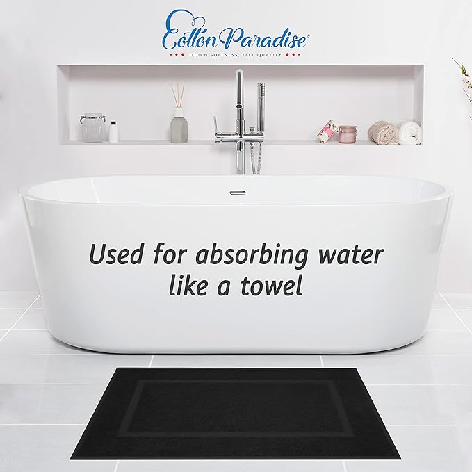 Cotton Paradise 100% Cotton Bath Mats for Bathroom Floor Set of 2 Pack, 20x34 Soft Absorbent Washable Quick Dry Tub Bathmat, Black Towel Bath Mat