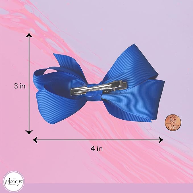 4 Inch Grosgrain Hair Bow for Girls - Royal Blue