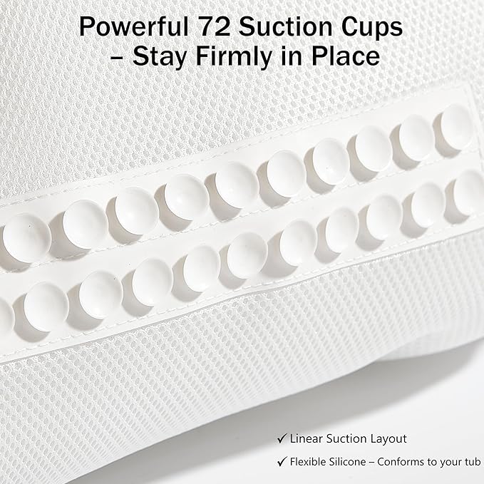 Bath Pillow for Tub - PYRRHIC Luxury Bathtub Pillow 5D Mesh with Neck & Back Support Non-Slip Suction Cups Fast Drying Soft Spa Pillow Relaxing Bath Accessories with Hook Laundry Bag White