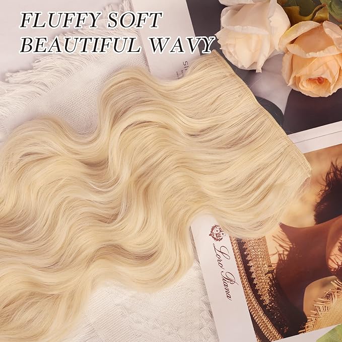NAYOO Clip in Hair Extensions for Women 20 Inch Long Wavy Curly Light Blonde Hairpieces Full Head Synthetic Hair Hairpieces (6PCS, Light Blonde)