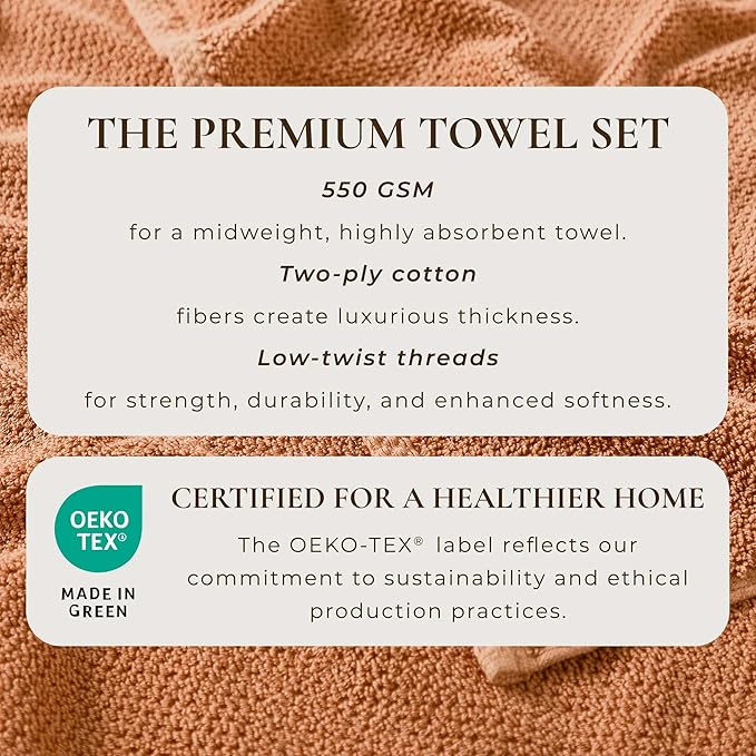 Great Bay Home 100% Cotton 4 Pack 54x27 Bath Towel Set - Absorbent, Quick-Drying, Durable Towels for Bathroom Decor - Low-Twist, Two-Ply Fibers (Clay)