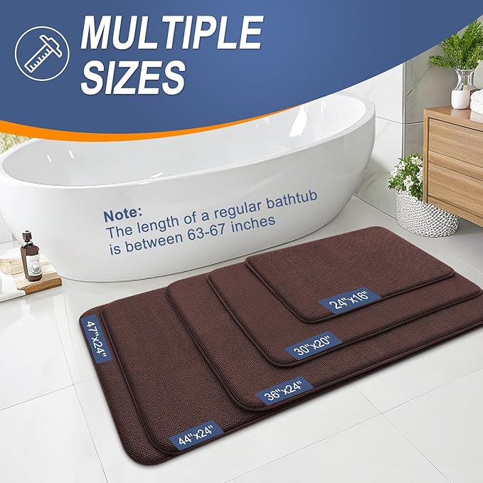 OLANLY Thick Memory Foam Bath Mat Rug 34x21, Extra Soft Absorbent Bathroom Rug, Quick Dry Bath Mats, Non-Slip, Machine Washable Carpet for Bathroom, Tub and Shower, Home Decor Accessories, Brown