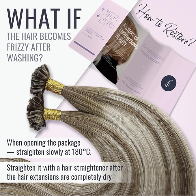 Fshine Fusion Human Hair Extensions 14 Inch U Tip Extensions Chestnut Brown to Platinum Blonde Keratin Tip Hair Extensions 50 Strand 40G Real Human Hair