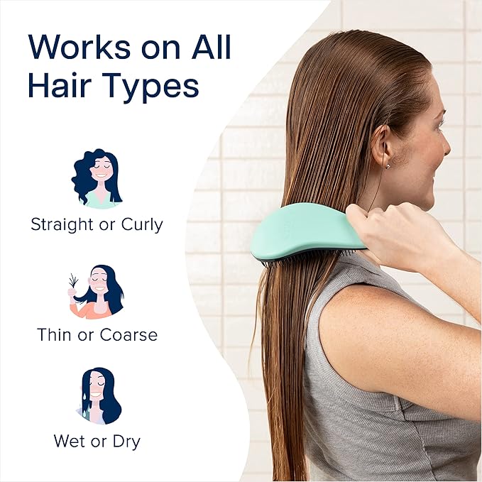 Crave Naturals Glide Thru Detangling Hairbrush That Glides Through Tangles for Wet, Dry and Damaged Hair - Gentle Detangler Styling Tool for Adults, Kids, Men and Women - 7.5 x 3 in, Turquoise