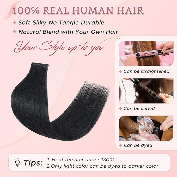 SEGO Single Clip In Hair Extensions Real Human Hair 6 Pcs Individual Clip Ins Remy Straight Soft Seamless Hairpieces for Women -16 Inch #01 Jet Black