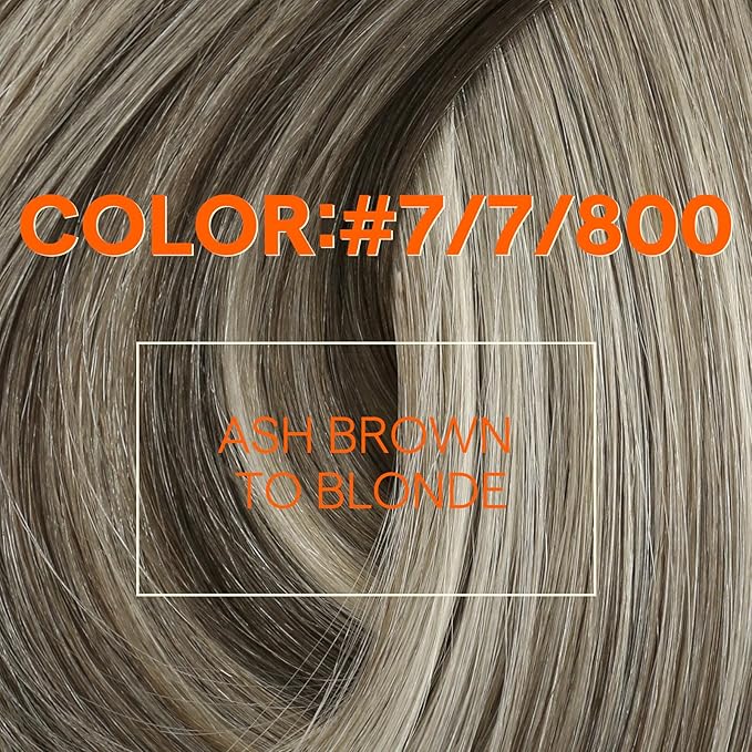Full Shine Sew In Hair Extensions Remy Straight Hair Weft Extensions Color 7/7/800 Ash Brown To Blonde Mix Brown Human Hair Weft Extensions For Women Manchine Tied Solky Hair 20 Inch 105G