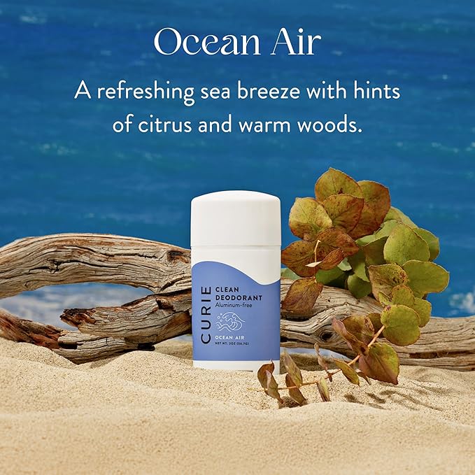 Curie Natural Deodorant for Women - Ocean Air - Aluminum Free, Clean, Sustainable, Vegan, Paraben Free (3pk)