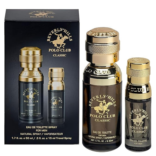 Beverly Hills Polo Club Men's Classic Eau De Toilette Bonus Pack - 1.7 oz EDT + Travel 0.5 oz Cologne Spray for Him - Long Lasting, Authentic Scent