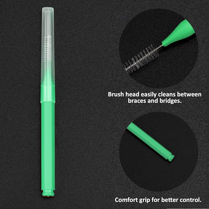 Patelai 100 Pieces Braces Brush for Cleaner Interdental Brush Toothpick Dental Tooth Flossing Head Oral Dental Hygiene Flosser Toothpick Cleaners Tooth Tool(Blue, Grey, Green,Various Sizes)