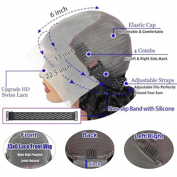 30 Inch Deep Wave Lace Front Wigs Human Hair 13x6 HD Transparent Deep Curly Lace Frontal Wigs 200% Density Glueless Wigs Human Hair pre Plucked with Baby Hair Natural Color