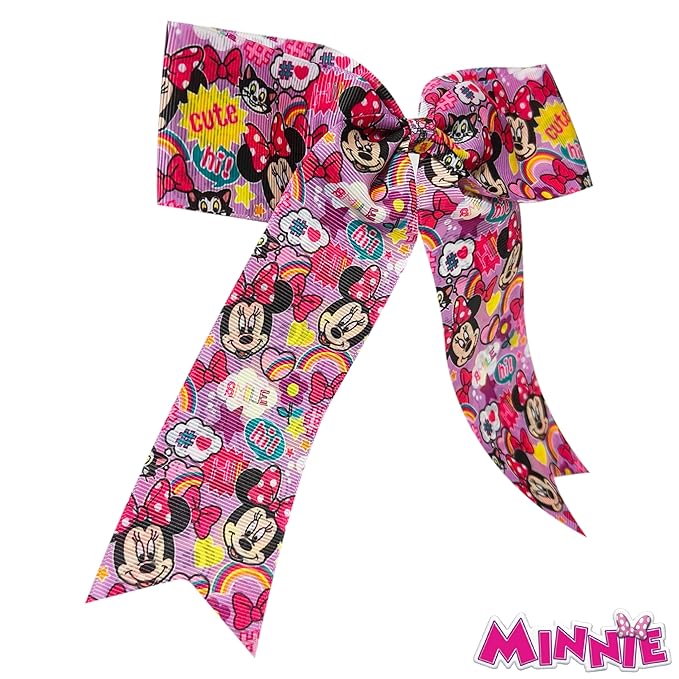 LUV HER Disney Junior Minnie Hair Bows For Girls - One Large Printed Hair Bow Featuring your Favorite Character Minnie - Alligator Clip - Large Bows for Daily Styling or Special Occasions, Ages 3+