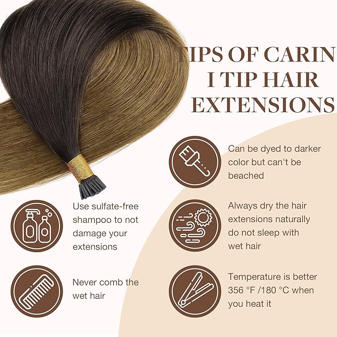 GOO GOO I Tip Hair Extensions Real Human Hair, 22inch 100g 100S, Cold Fusion I Tip Hair Extensions, Invisible Remy Hair Extensions, 1D/2C/4E Chocolate Dip Color Melt