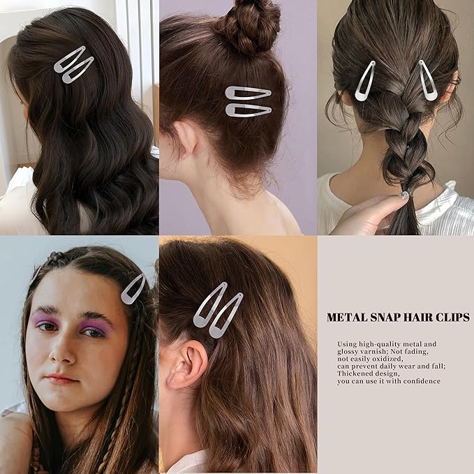 48 PCS Small Metal Barrettes For Women Non Slip Water Drop Snap Clips For Thick Thin Fine Hair Classic Accessories,Silver,1.97 x 0.5 In