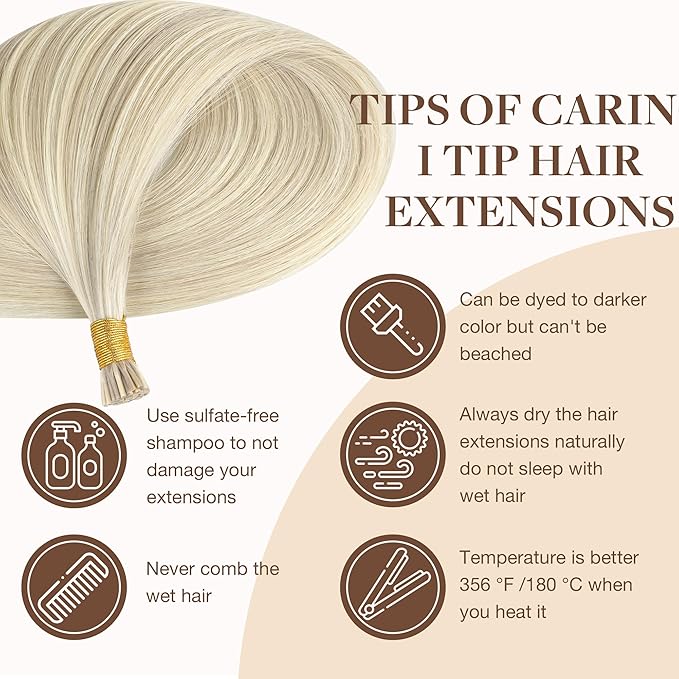 GOO GOO I Tip Hair Extensions, 22inch 50g 50S, Cold Fusion I Tip, Remy Hair, 17A/60A Ash Blonde Highlighted Platinum Blonde
