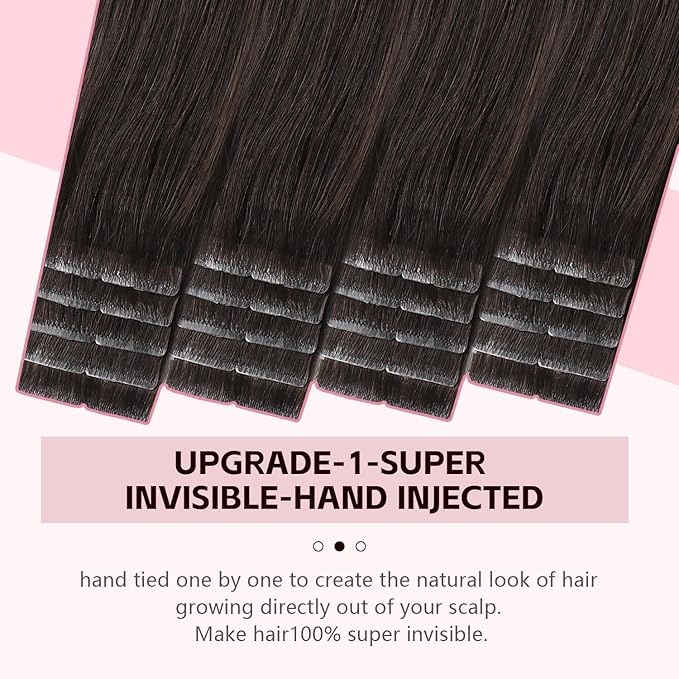3rd-Generation Pro3.0 Invisible Tape in Hair Extensions Real Human Hair #2 Dark Brown Color 20pcs 40g 18inch Insert Hand-Tied Invisi Edge Tape ins Extensions（#2-18inch）