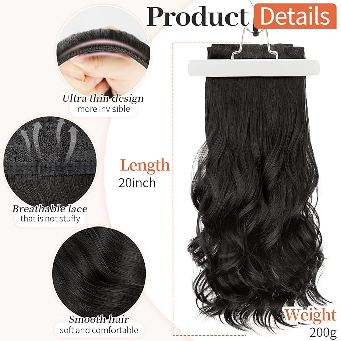 Kookastyle clip in hair extensions 4 pcs natural long Synthetic wavy curly hairpieces Layered soft invisible for women Natural Black 20 inch