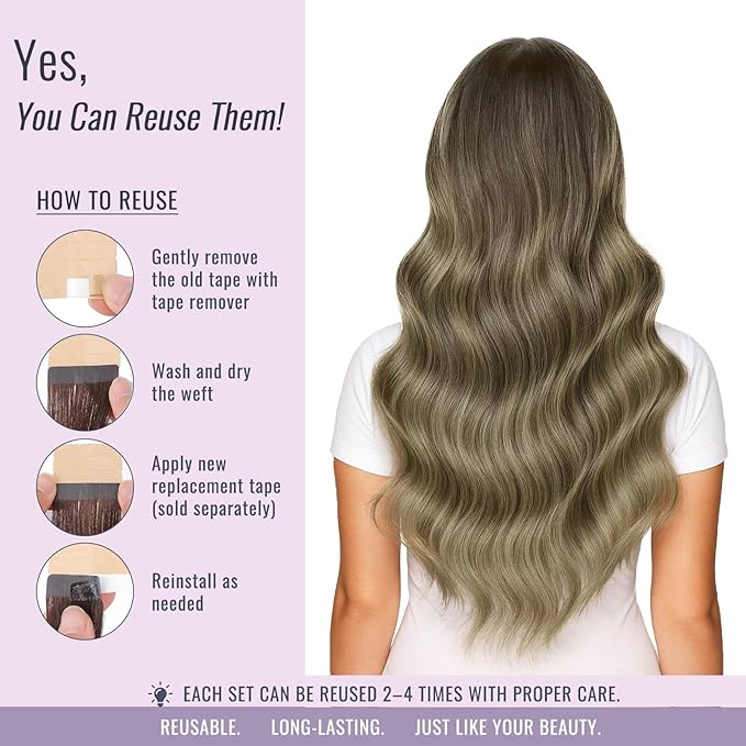 Fshine Tape in Real Human Hair - Remy Tape in Extensions - Balayage Color 3 Darker Brown Fading to 8 and 22 Blonde for Short Hair 14 Inch 50 g 20 pcs,for Moms & Busy Moms