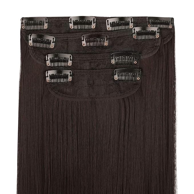 REECHO 26" Straight Super Long 4 PCS Set Thick Clip in on Hair Extensions Dark Brown with Little Reddish