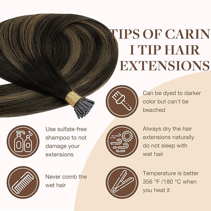GOO GOO I Tip Hair Extensions - Real Human Hair, 14in 50g 100S, Cold Fusion, Invisible Remy, 1B/6/1B Balayage Natural Black to Chestnut Brown