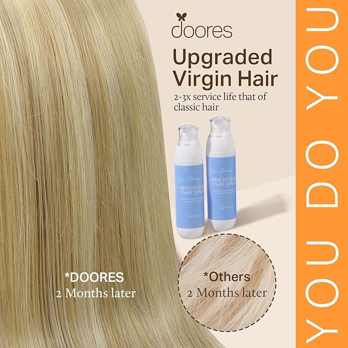 DOORES Classic Clip Seamless Clip, 5pcs 75g 16 Inch Balayage Ash Blonde to Golden Blonde and Platinum Blonde