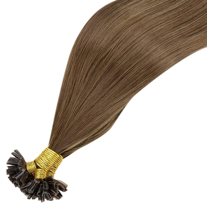 LaaVoo U Tip Hair Extensions Human Hair Balayage Brown K Tip Hair Extensions Real Human Hair Light Brown Mix Golden Brown 14 Inch 50g 50s
