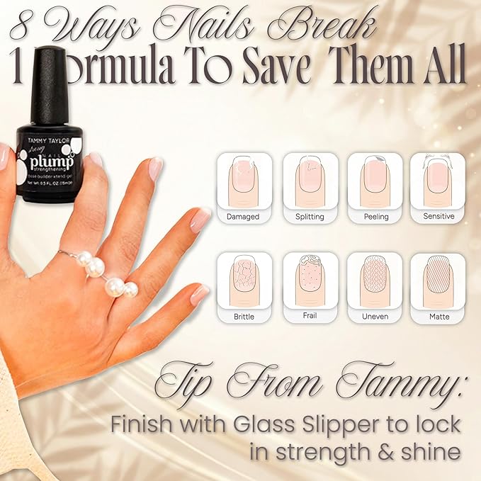 Tammy Taylor Plump Builder Gel Natural Nail Strengthener & Growth Hardener Repair Treatment Serum for Weak & Damaged Nails, Ridge Filler Base Coat Nail Polish, Clear Rubber Base, Endurecedor De Uñas