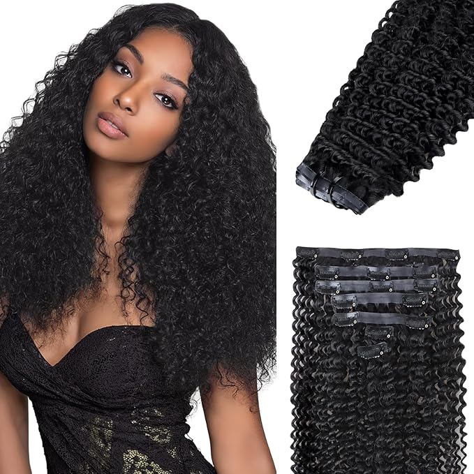 IDN BEAUTY Seamless Clip In Hair Extensions Human Hair, Kinky Curly 22 Inch 110g 7pcs Natural Black Seamless Curly Clip Ins Remy Human Hair Seamless Clip Ins For Black Women PU Weft Invisible Edge
