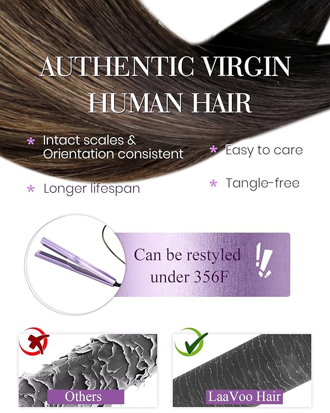 LaaVoo I Tips Hair Extensions Real Human Hair Dark Brown Balayage Brown Itip Human Hair Extensions 22 Inch 1g/1s 50s/pack