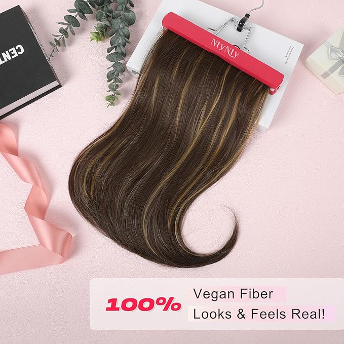 Hair Extensions, 4PCS 18" Clip in Hair Extensions Layered Cut Natural Lightweight Hairpieces with Thinner Softer Invisible Weft for Women - Dark Brown with Highlights